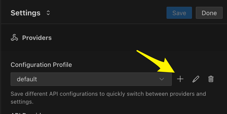 Profile selector with plus button